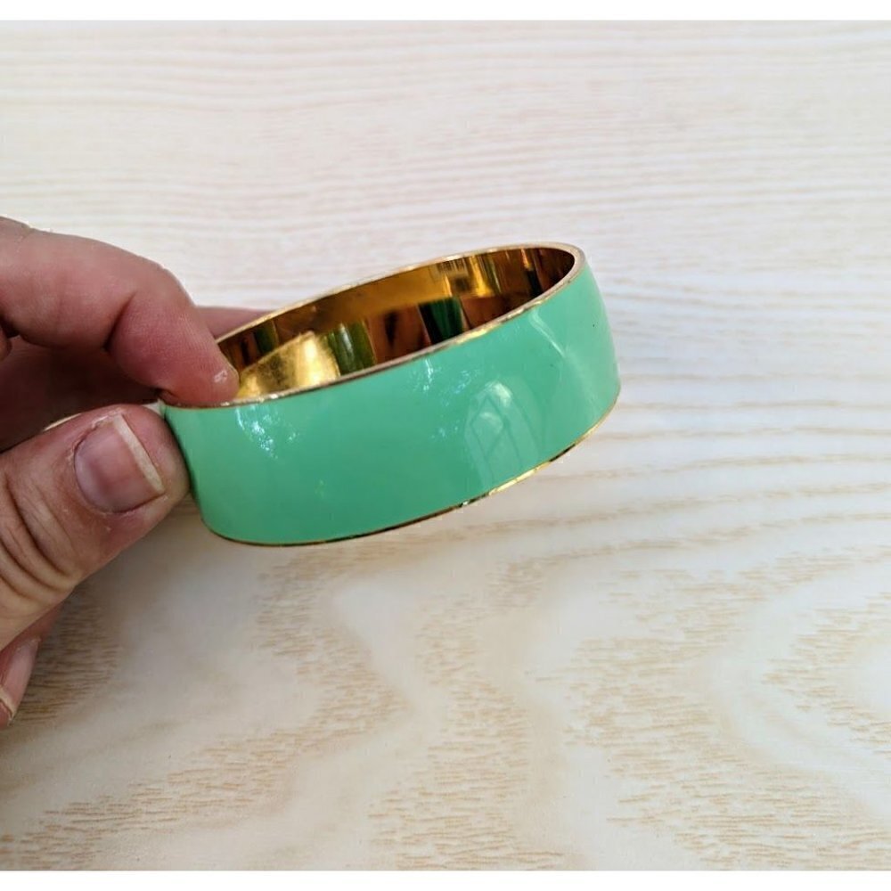 J. Crew Vintage Signed Teal Jade & Gold Tone Bracelet Bangle